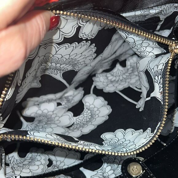 Kate Spade Black Orange Brown Straw and Patent Leather Shoulder Bag Tote - Picture 4 of 12